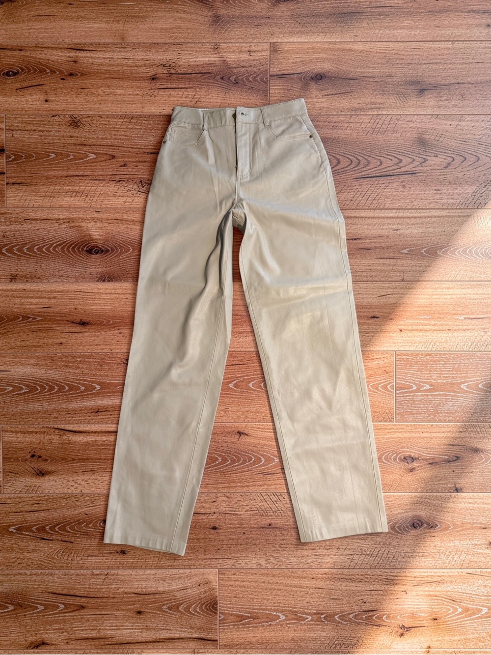 Zara Women’s Straight Leg  Faux Leather in Light Khaki